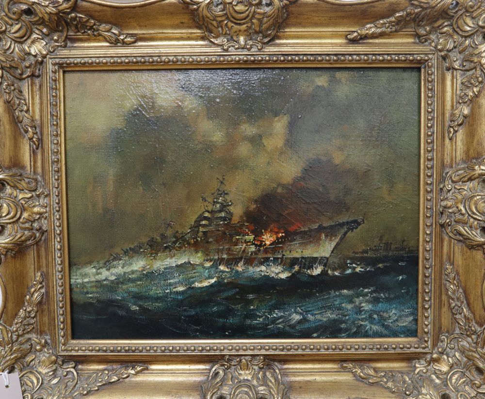 Kenneth Newton (1933-84), oil on canvas, German battleship Bismarck (1981), 34 x 44cm